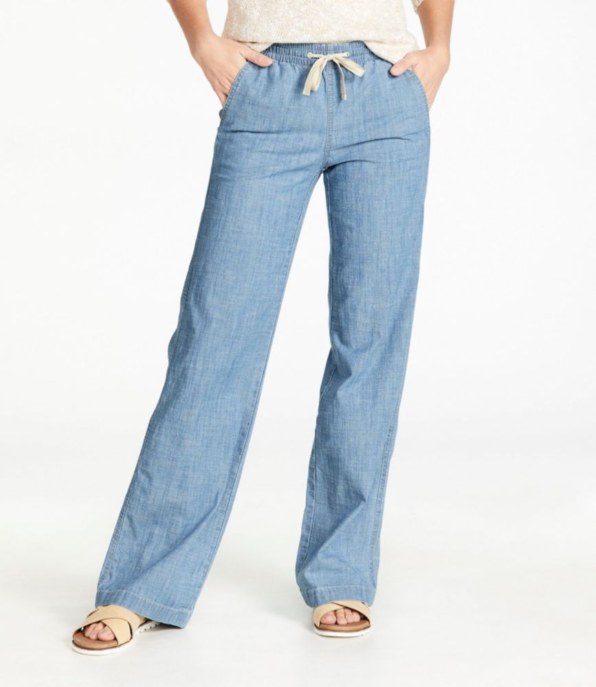 Women's Lakewashed Pull-On Chinos, Mid-Rise Wide-Leg Chambray, Chambray, small image number 2