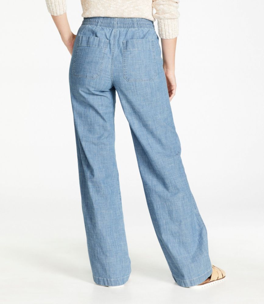 Women's Lakewashed Pull-On Chinos, Mid-Rise Wide-Leg Chambray, Chambray, small image number 3