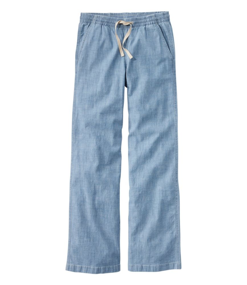 Women's Lakewashed Pull-On Chinos, Mid-Rise Wide-Leg Chambray, Chambray, small image number 1