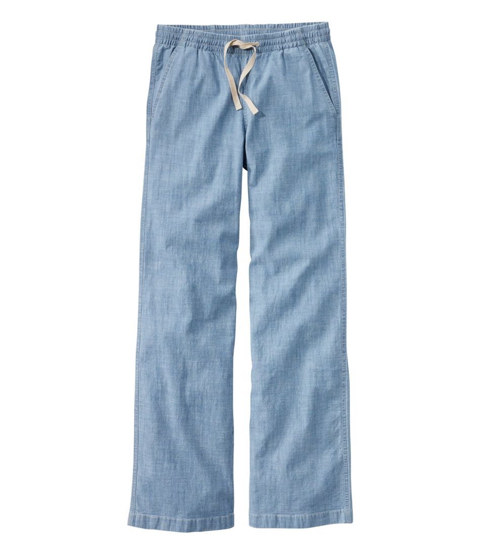 Women's Lakewashed Pull-On Chinos, Mid-Rise Wide-Leg Chambray | Pants ...