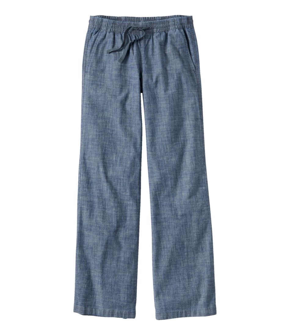 Women's Lakewashed Pull-On Chinos, Mid-Rise Wide-Leg Chambray