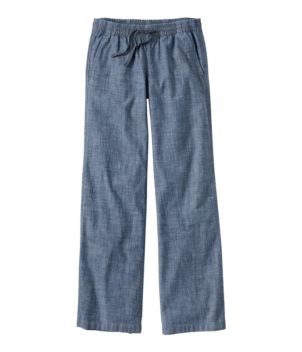 Women's Lakewashed Pull-On Chinos, Mid-Rise Wide-Leg Chambray