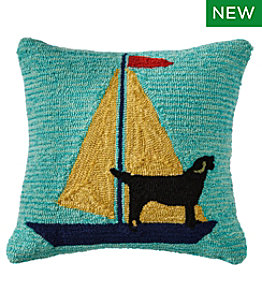 Indoor/Outdoor Hooked Pillow, Sail Boat Dog