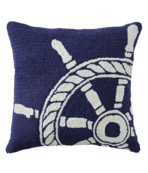 Indoor/Outdoor Hooked Pillow, Ship Wheel