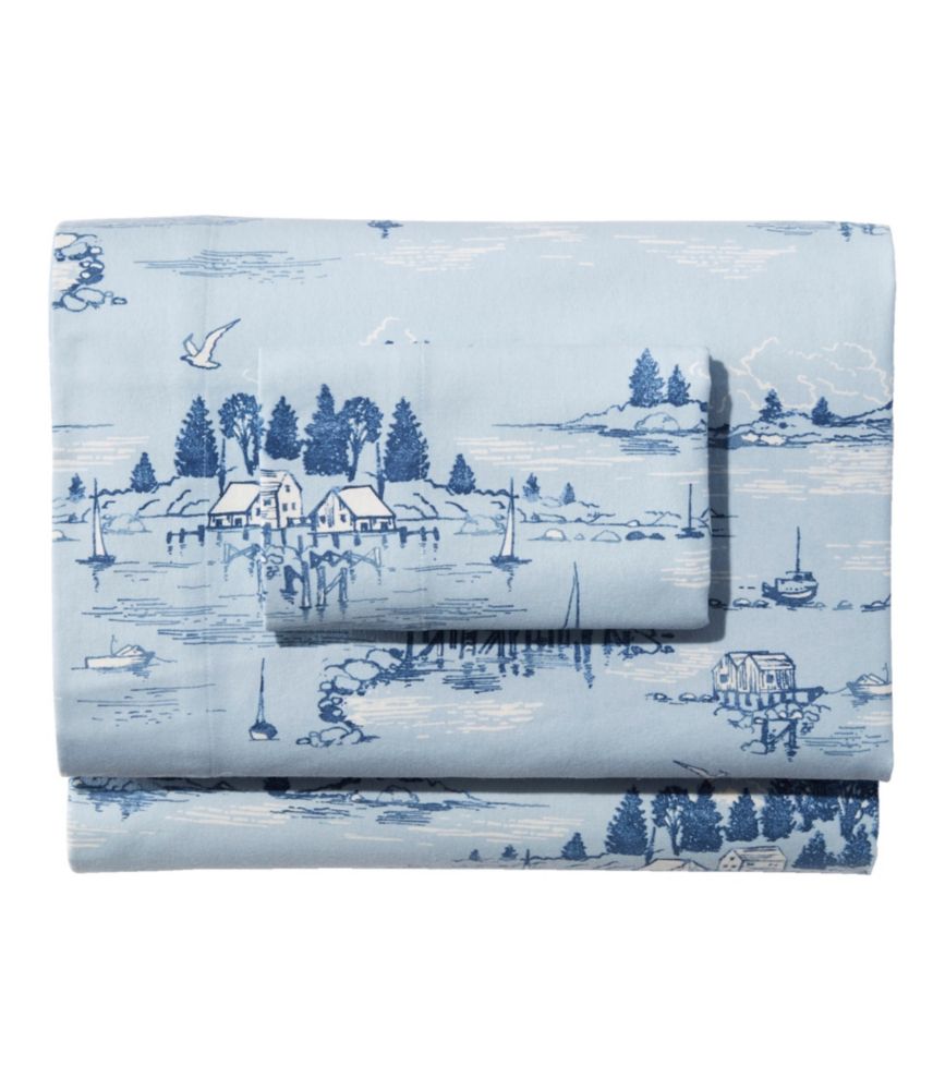 Coastal Landscape Flannel Sheet Collection, Seaside Blue, small image number 1