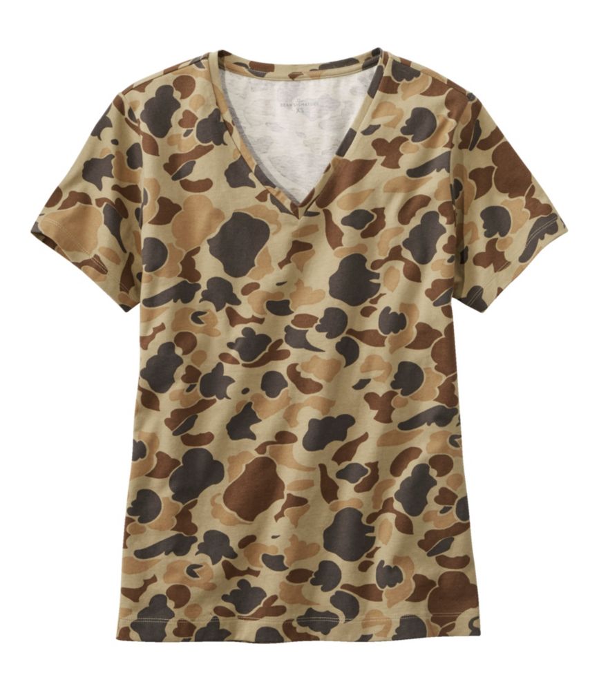 Women's Signature Rangeley Cotton Tee, V-Neck, Pale Olive Camo, small image number 1