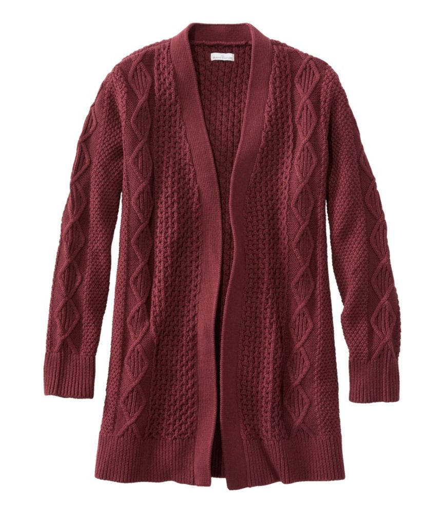 Women's Signature Cotton Cardigan, Burgundy, small image number 1