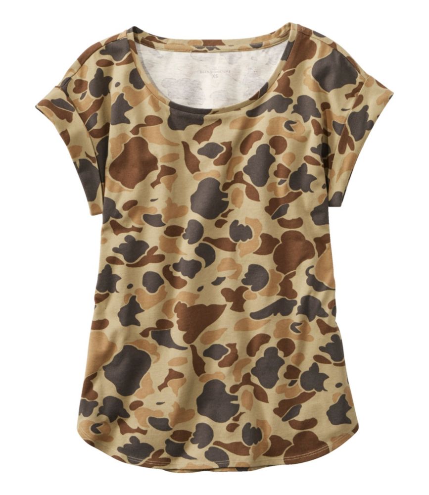 Women's Signature Rangeley Cotton Tee, Scoopneck, Pale Olive Camo, small image number 1