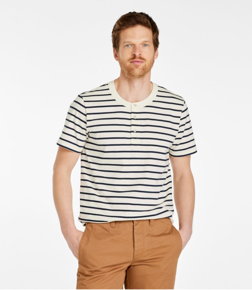 Men's Signature Rangeley Cotton Henley, Short-Sleeve, Cream Stripe, small image number 2