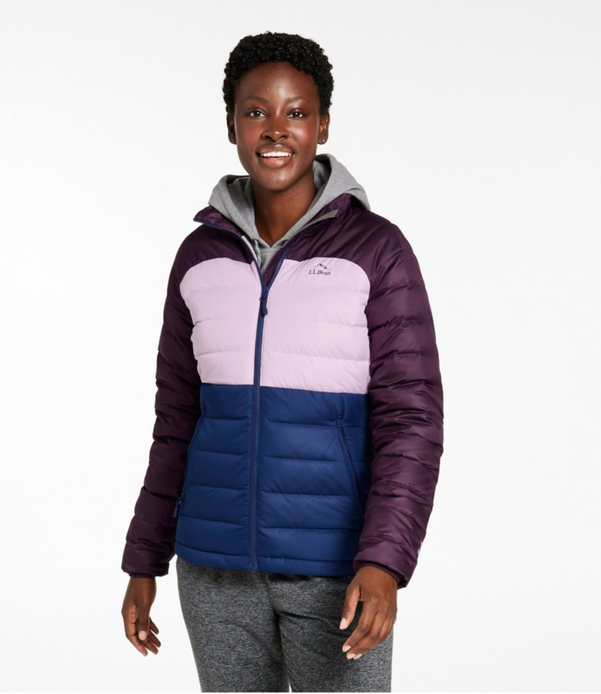 Women's Bean's Down Jacket, Colorblock, Burgundy Brown/Rosewood, small image number 2