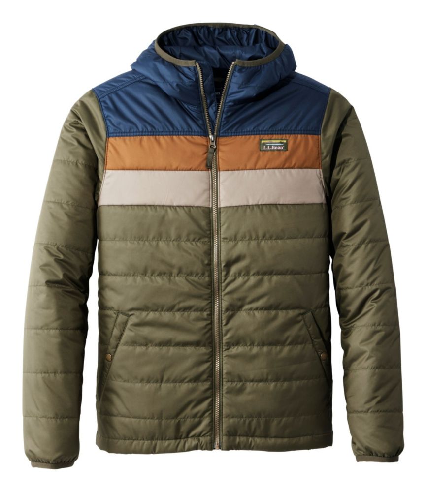 Men's Mountain Classic Puffer Hooded Jacket, Colorblock, Kelp Green/Nautical Navy, small image number 1