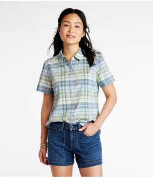 Women's Organic Classic Cotton Shirt, Short-Sleeve Plaid
