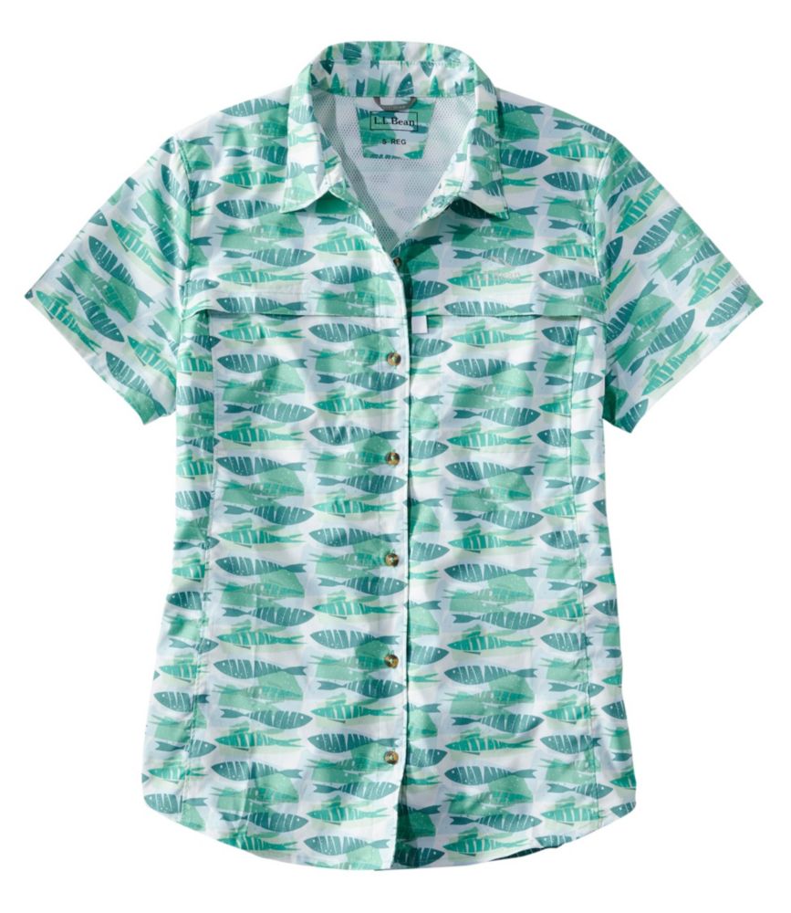 Women's Tropicwear Shirt, Short-Sleeve Print, Fair Aqua Fish Print, small image number 1