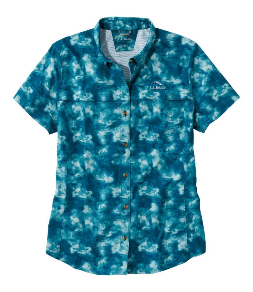 Women's Tropicwear Shirt, Short-Sleeve Print, Deepwater Blue Watercamo, small image number 1