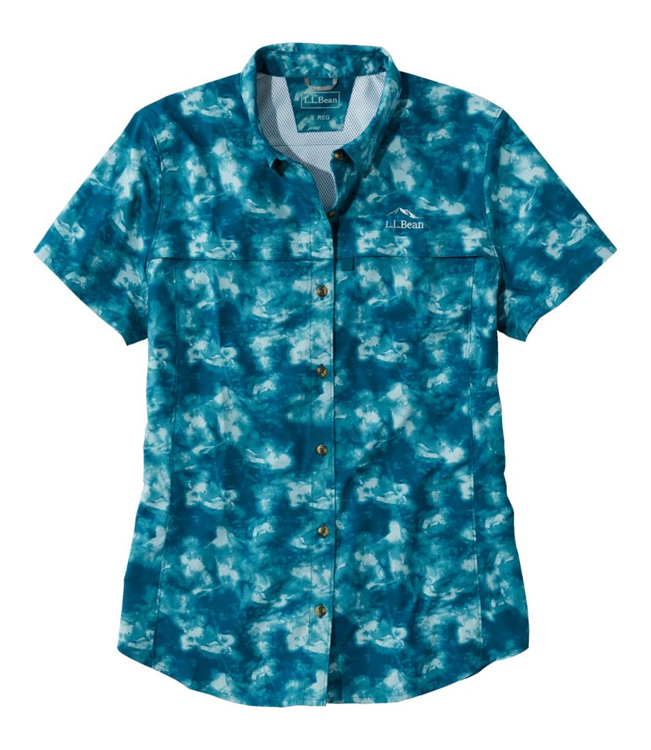 Women's Tropicwear Shirt, Short-Sleeve Print Deepwater Blue Watercamo 3X, Synthetic/Nylon | L.L.Bean