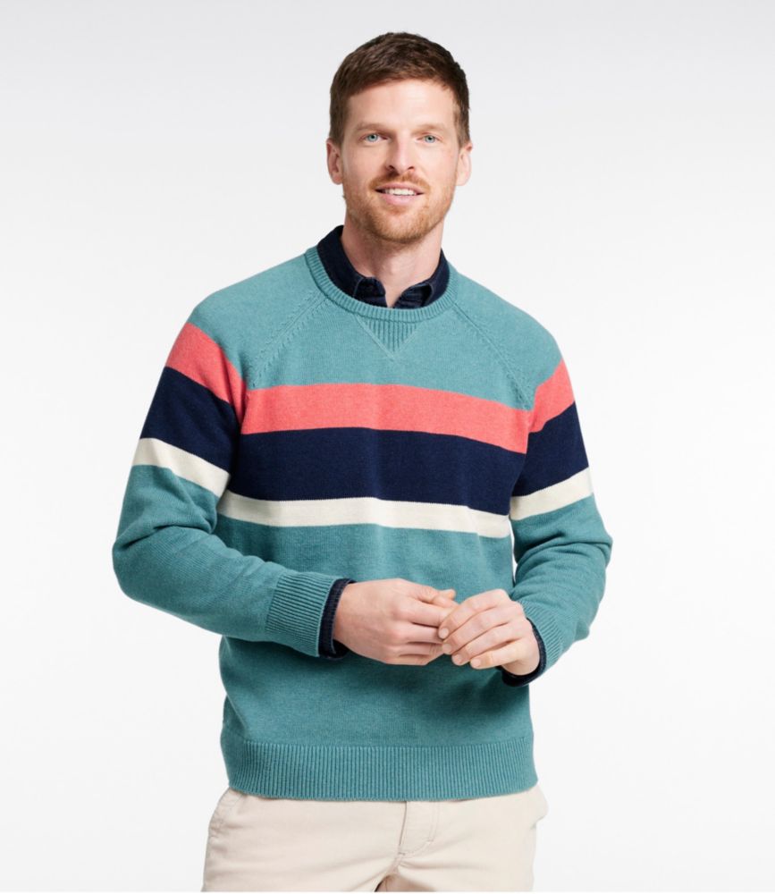 Men's Wicked Soft Cotton/Cashmere Sweater, Crewneck, Stripe, Barley, small image number 2