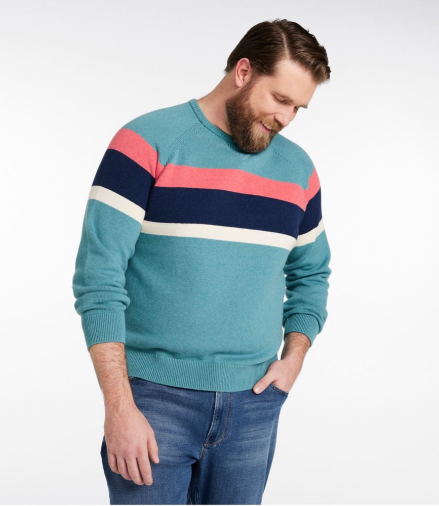 Men's Wicked Soft Cotton/Cashmere Sweater, Crewneck, Stripe, Dusty Teal Stripe, small image number 4