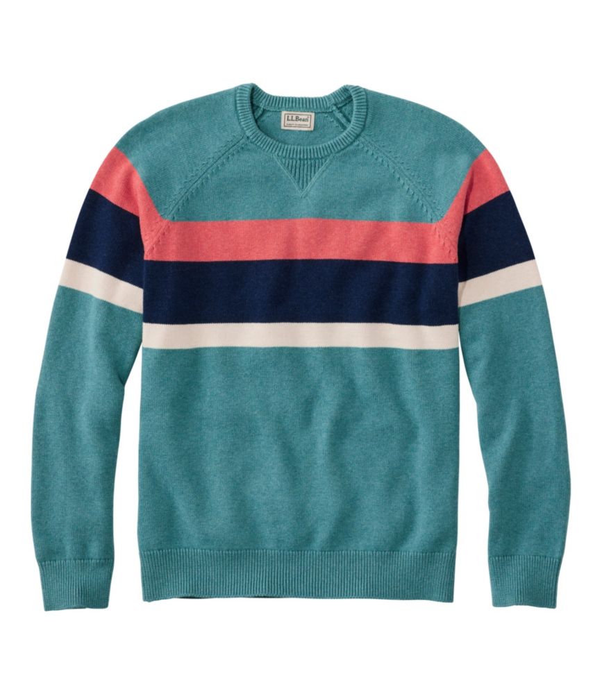 Men's Wicked Soft Cotton/Cashmere Sweater, Crewneck, Stripe, Dusty Teal Stripe, small image number 1