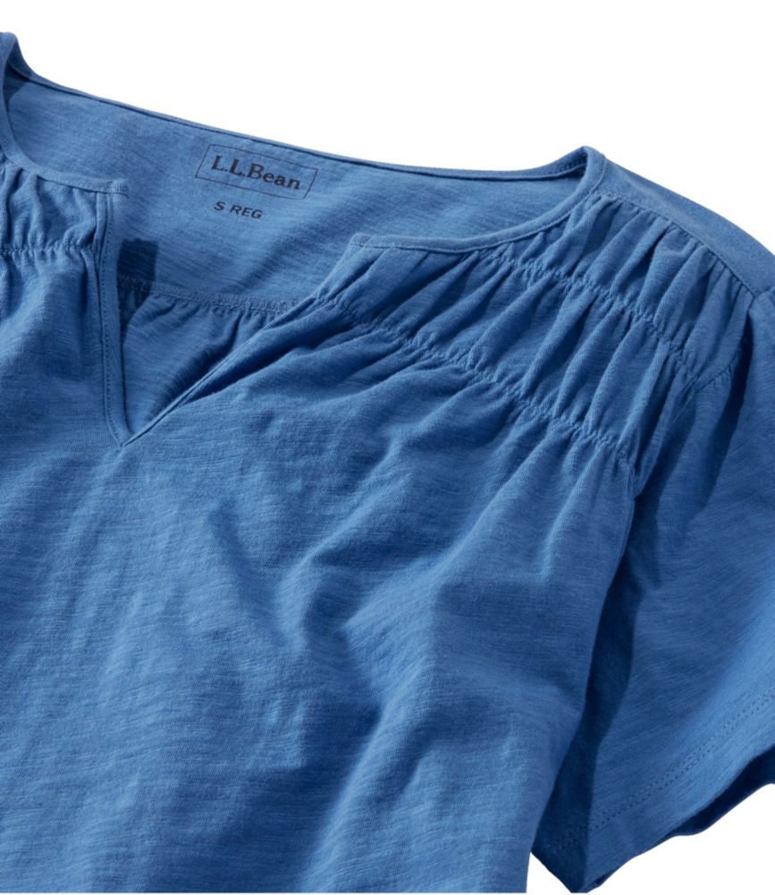 Women's Organic Cotton Tee, Smocked Notch-Neck Short-Sleeve, , small image number 2
