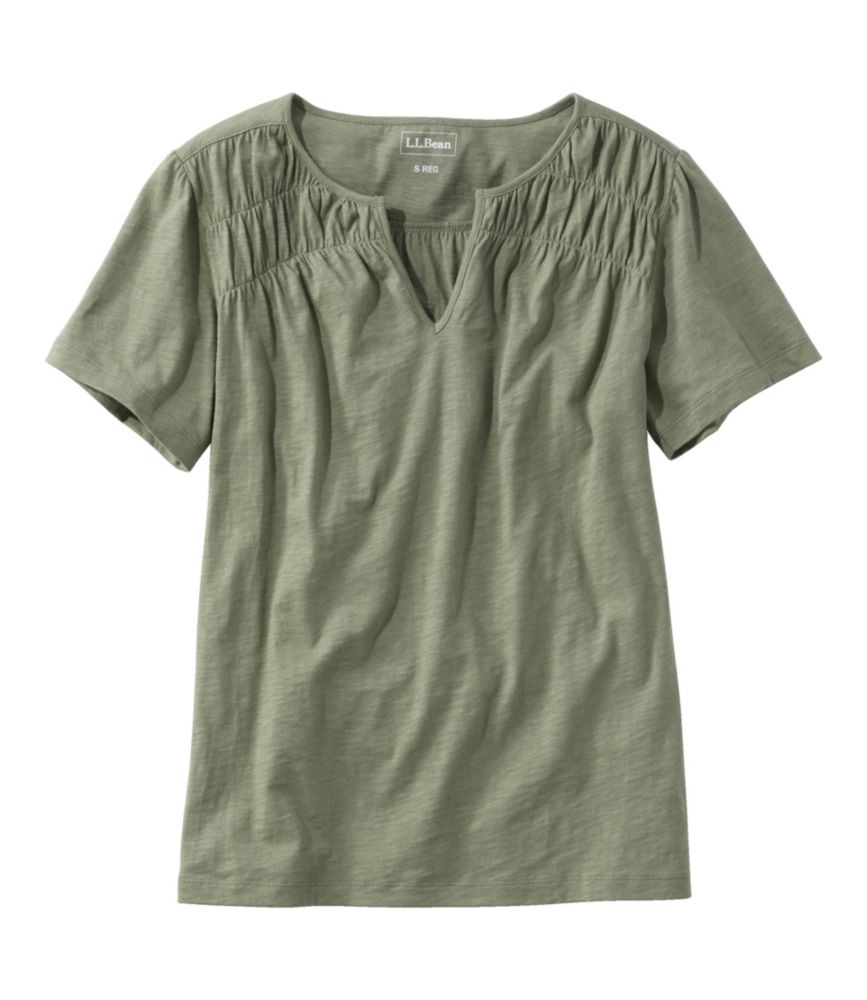 Women's Organic Cotton Tee, Smocked Notch-Neck Short-Sleeve, , small image number 4