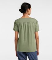 Women's Organic Cotton Tee, Smocked Notch-Neck Short-Sleeve