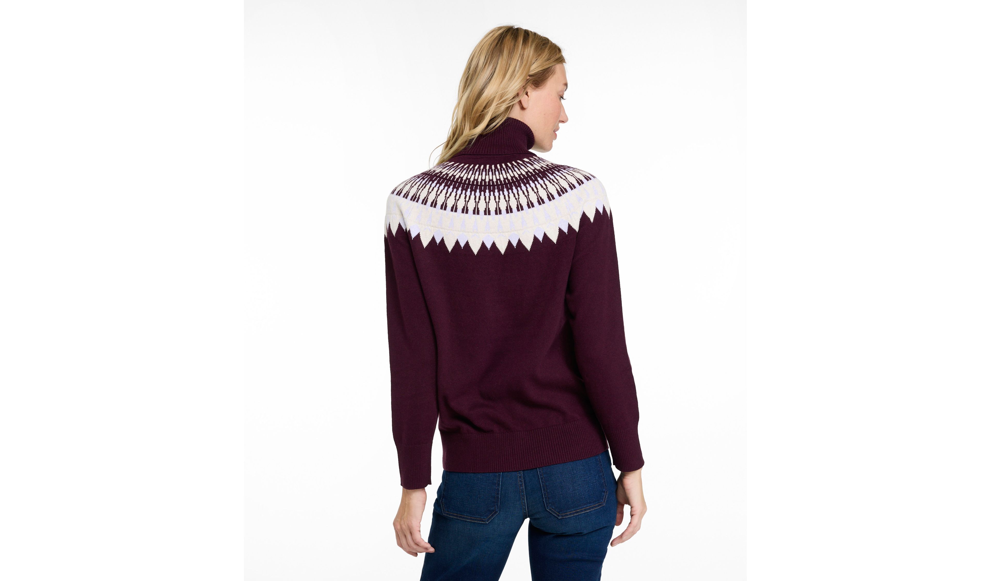 Women's Cotton/Cashmere Sweater, Turtleneck Fair Isle