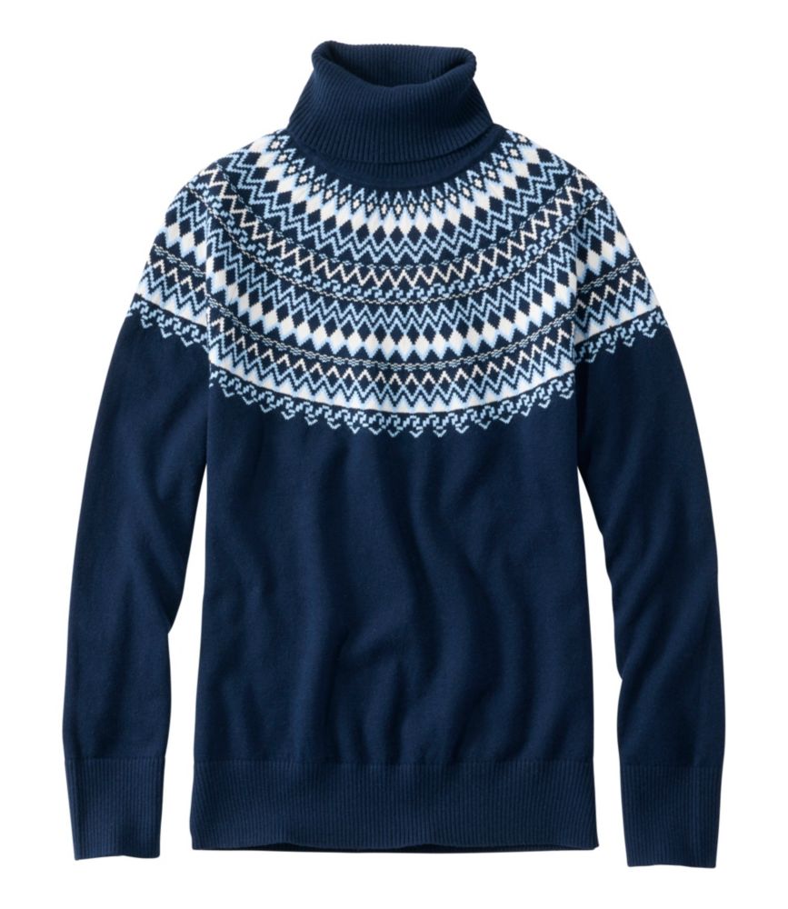 Women's Cotton/Cashmere Sweater, Turtleneck Fair Isle