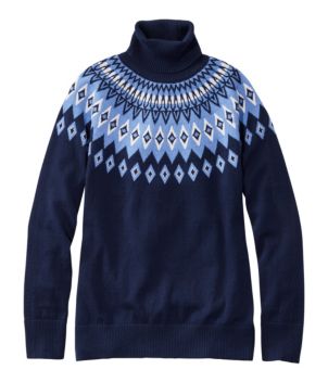 Women's Cotton/Cashmere Sweater, Turtleneck Fair Isle