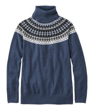 Women's Cotton/Cashmere Sweater, Turtleneck Fair Isle