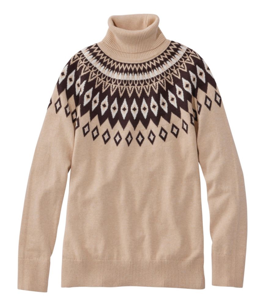 Women's Cotton/Cashmere Sweater, Turtleneck Fair Isle, Boulder Heather Fairisle, small image number 1