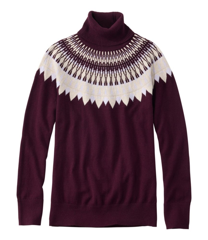 Women's Cotton/Cashmere Sweater, Turtleneck Fair Isle