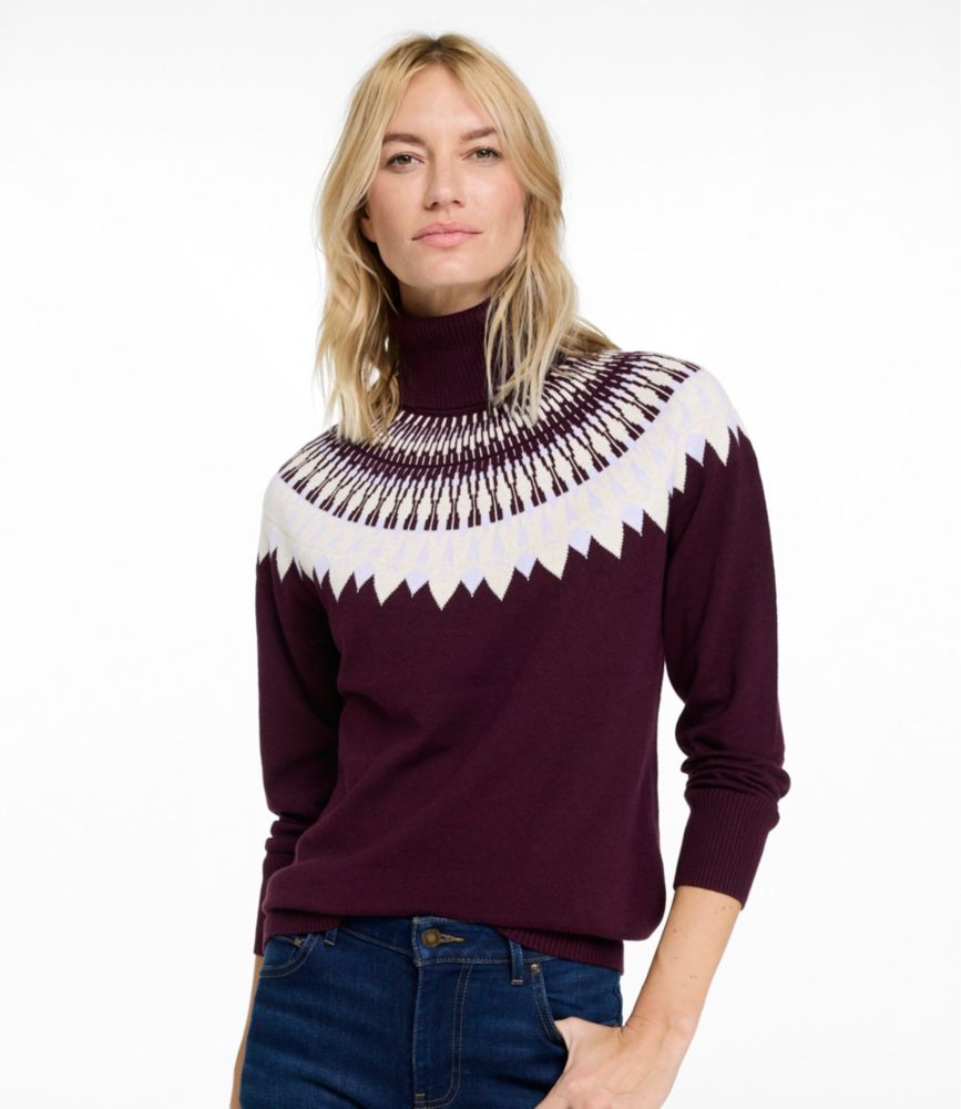 Women's Cotton/Cashmere Sweater, Turtleneck Fair Isle