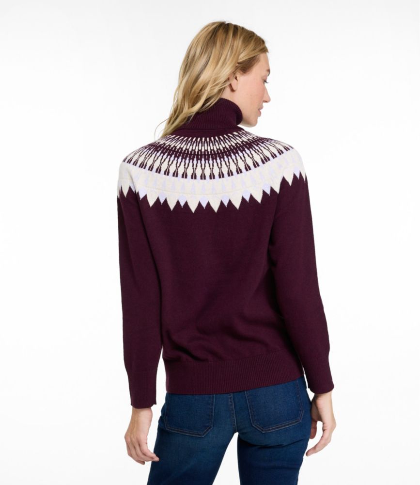 Women's Cotton/Cashmere Sweater, Turtleneck Fair Isle