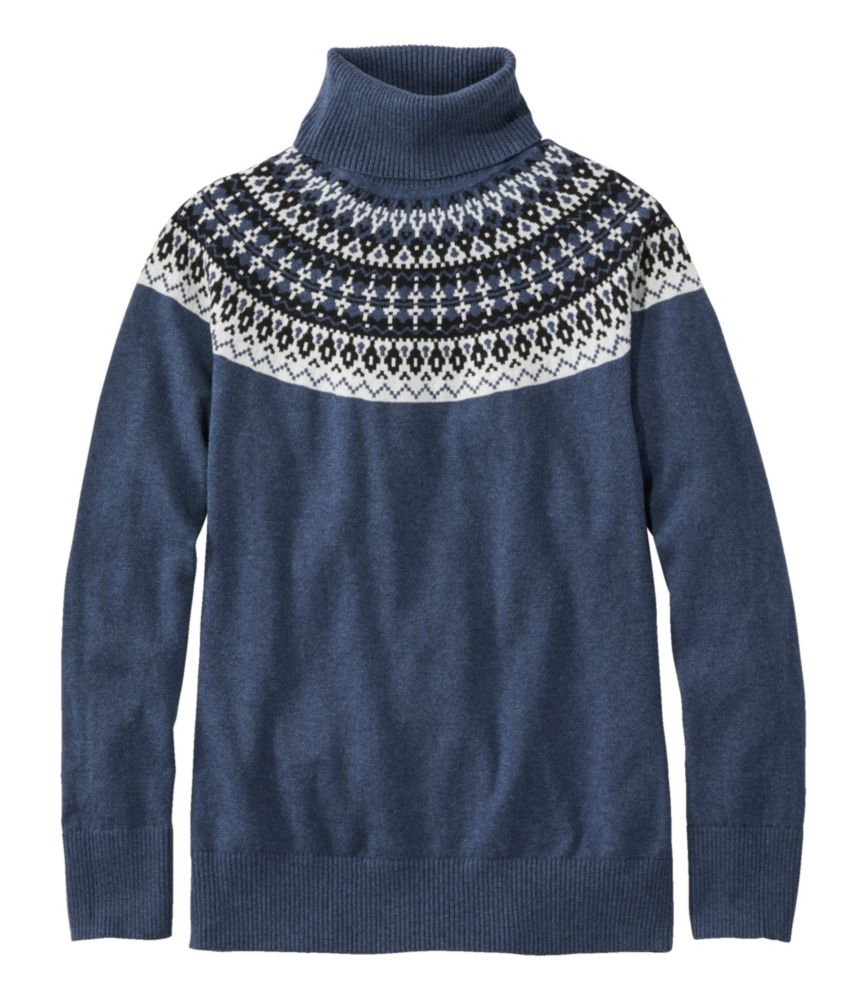 Women's Cotton/Cashmere Sweater, Turtleneck Fair Isle