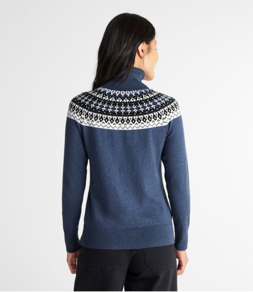 Women's Cotton/Cashmere Sweater, Turtleneck Fair Isle