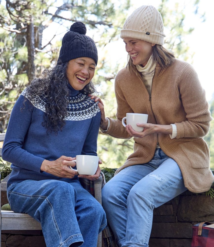 Women's Cotton/Cashmere Sweater, Turtleneck Fair Isle