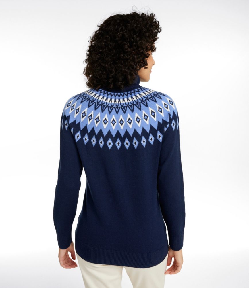 Women's Cotton/Cashmere Sweater, Turtleneck Fair Isle