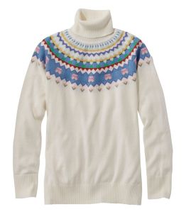 Women's Cotton/Cashmere Sweater, Turtleneck Fair Isle