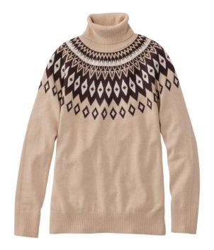 Women's Cotton/Cashmere Sweater, Turtleneck Fair Isle