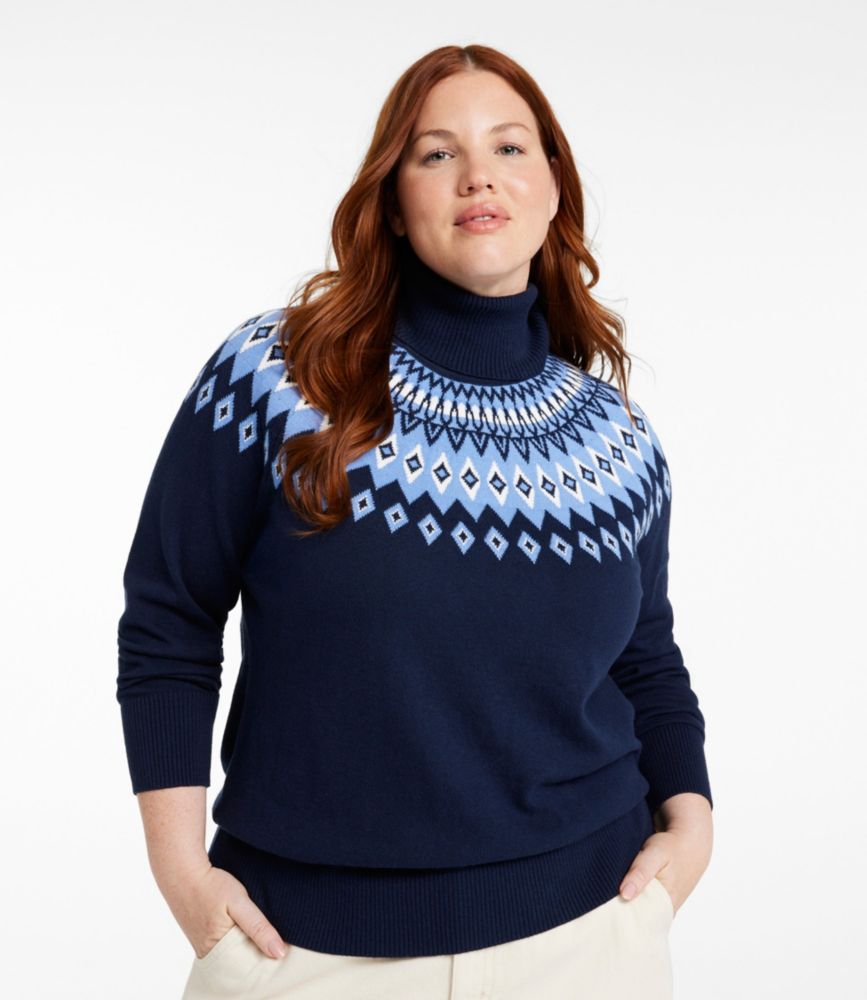 Women's Cotton/Cashmere Sweater, Turtleneck Fair Isle, Boulder Heather Fairisle, small image number 2