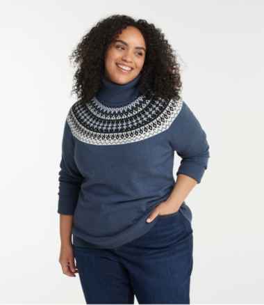 Women's Cotton/Cashmere Sweater, Turtleneck Fair Isle