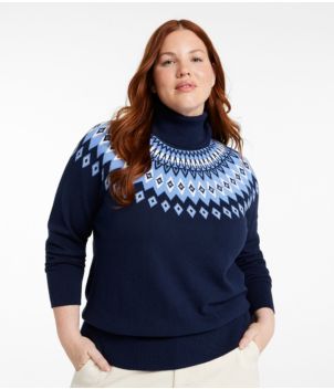Women's Cotton/Cashmere Sweater, Turtleneck Fair Isle