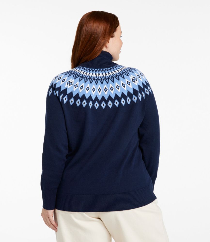 Women's Cotton/Cashmere Sweater, Turtleneck Fair Isle