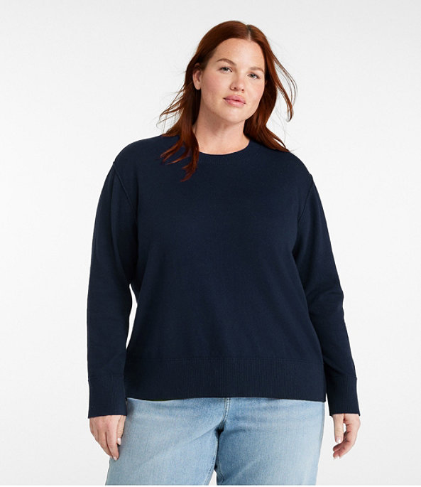 Cotton Cashmere Crewneck Sweater, Light Ocean Heather, large image number 1