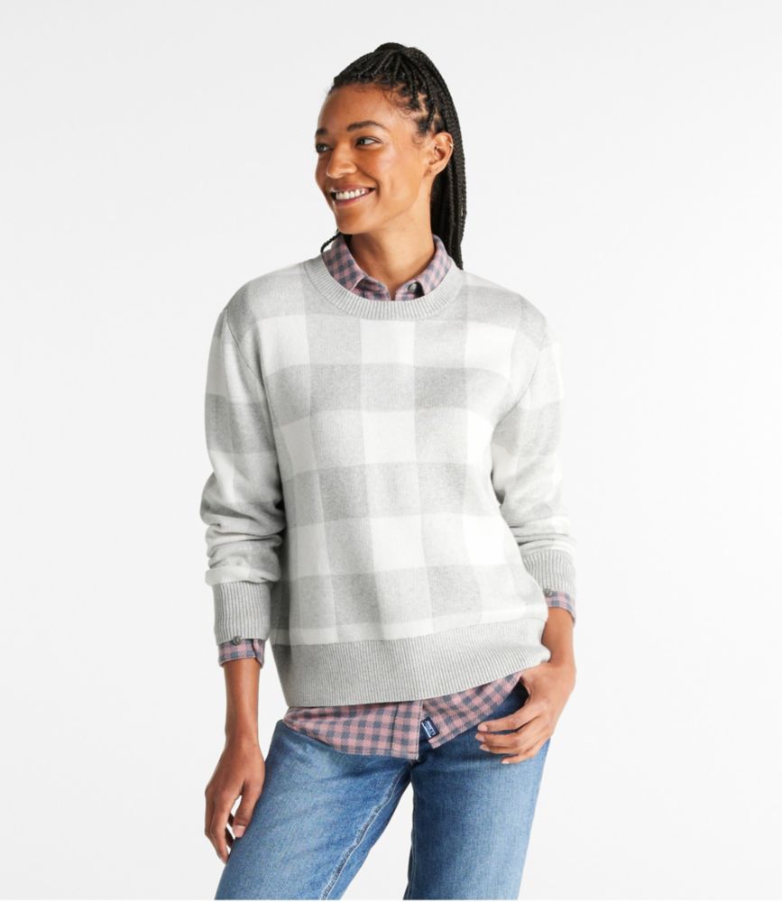 Women's Cotton/Cashmere Sweater, Crewneck Jacquard, Gray Heather Buffalo, small image number 2