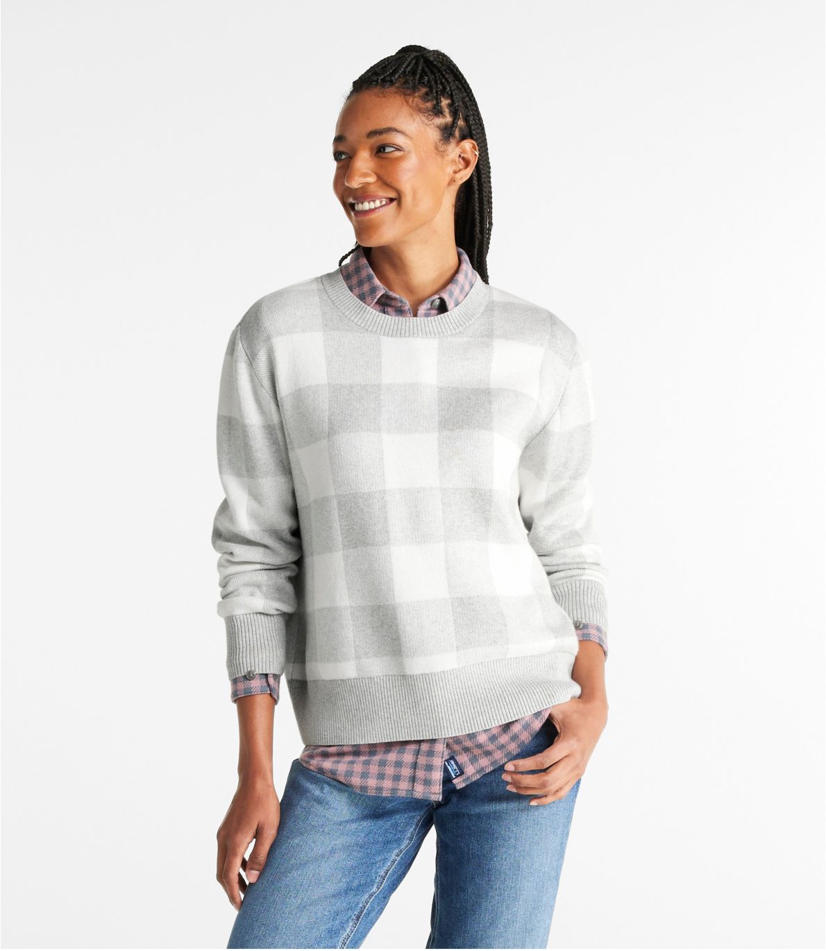 Women's Cotton/Cashmere Sweater, Crewneck Jacquard