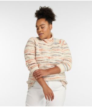 Women's Cotton Ragg Sweater, Funnelneck Pullover Space-Dye