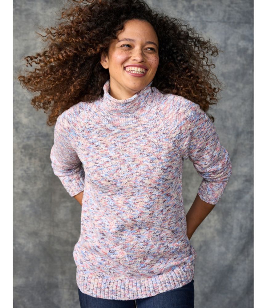 Women's Cotton Ragg Sweater, Funnelneck Pullover Space-Dye