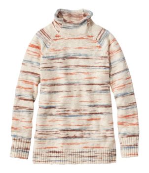 Women's Cotton Ragg Sweater, Funnelneck Pullover Space-Dye