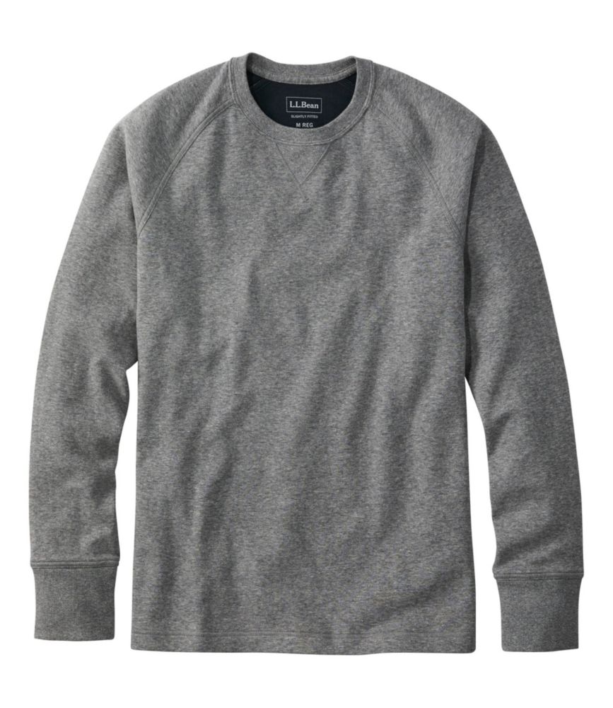 Men's Washed Cotton Double-Knit Crewneck, Slightly Fitted, Long-Sleeve ...